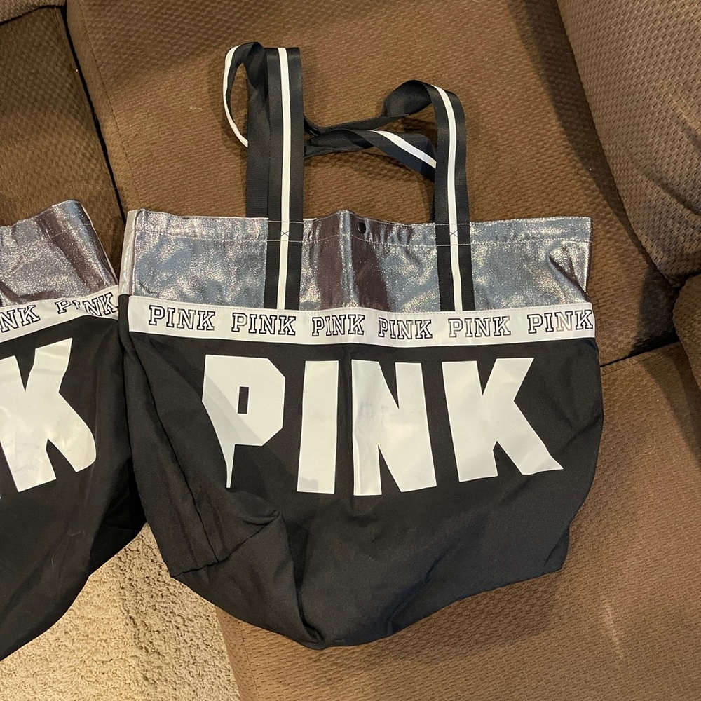 Victoria Secret Tote Bag Black/White/Metallic Silver
